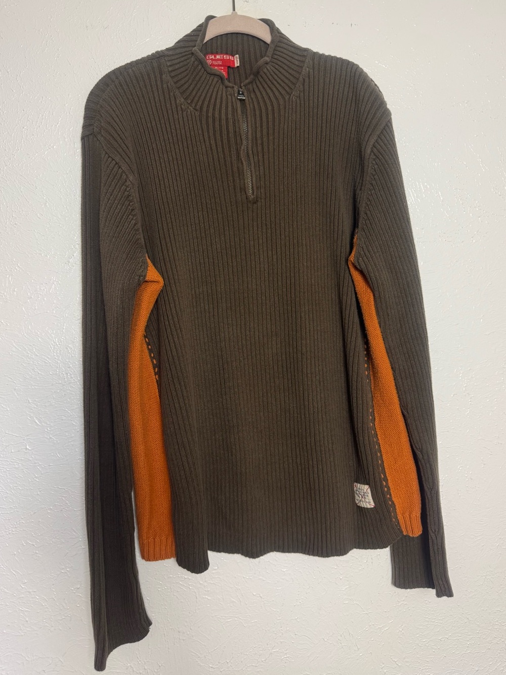 GUESS Vintage Ribbed Orange & Brown Y2K Pullover Sweater